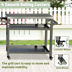GDFStudio - Kendrick 3-Tier Outdoor Grill Table with Rolling Wheels and Multifunctional Prep Surface