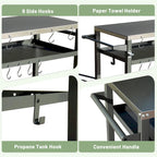 GDFStudio - Kendrick 3-Tier Outdoor Grill Table with Rolling Wheels and Multifunctional Prep Surface