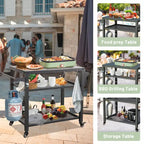 GDFStudio - Kendrick 3-Tier Outdoor Grill Table with Rolling Wheels and Multifunctional Prep Surface