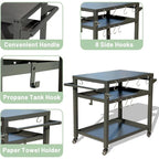 GDFStudio - Kendrick 3-Tier Outdoor Grill Table with Rolling Wheels and Multifunctional Prep Surface
