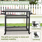 GDFStudio - Kendrick 3-Tier Outdoor Grill Table with Rolling Wheels and Multifunctional Prep Surface
