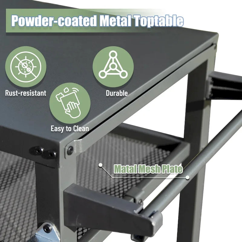 GDFStudio - Kendrick 3-Tier Outdoor Grill Table with Rolling Wheels and Multifunctional Prep Surface