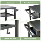 GDFStudio - Kendrick 3-Tier Outdoor Grill Table with Rolling Wheels and Multifunctional Prep Surface