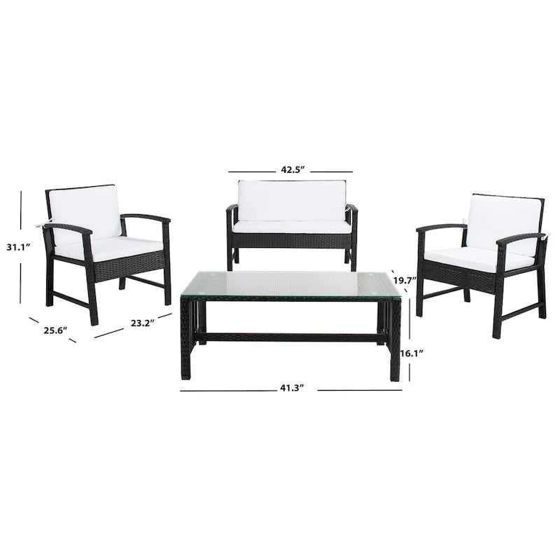 SAFAVIEH Outdoor Diya 4-Piece Patio Set - 43W x 31D x 26H