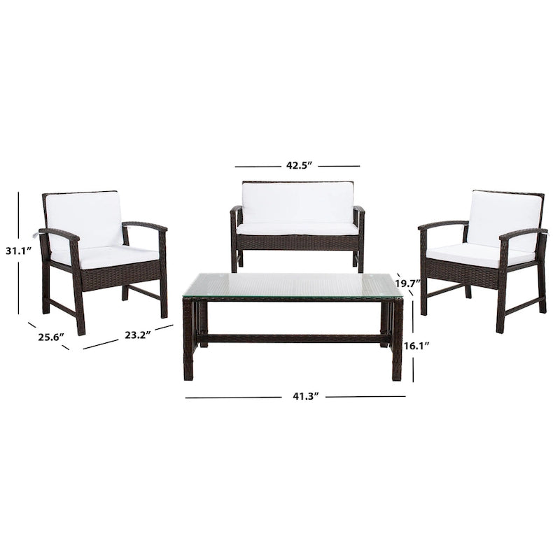 SAFAVIEH Outdoor Diya 4-Piece Patio Set - 43W x 31D x 26H