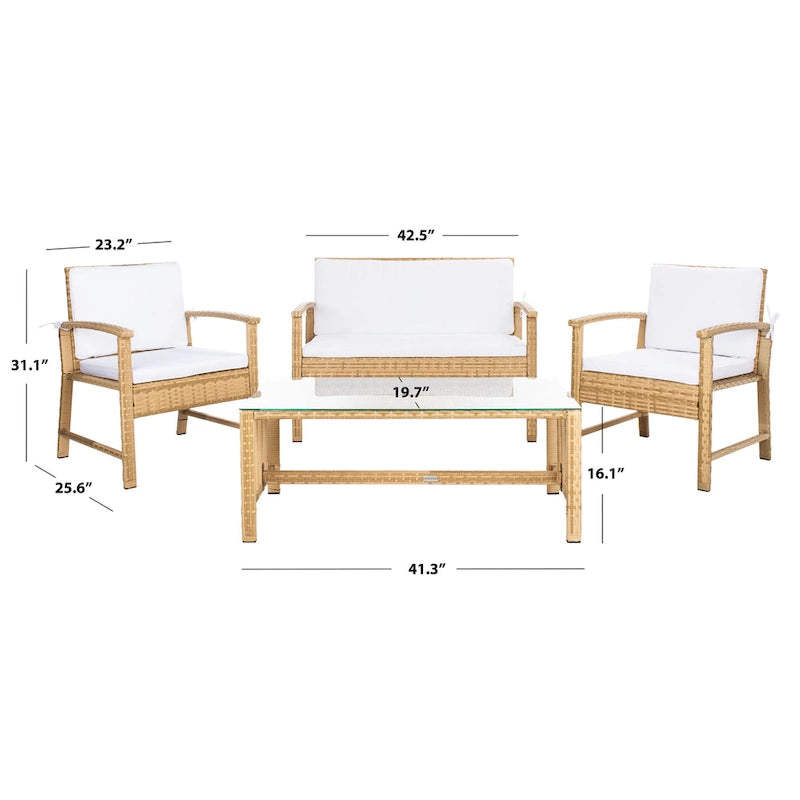 SAFAVIEH Outdoor Diya 4-Piece Patio Set - 43W x 31D x 26H