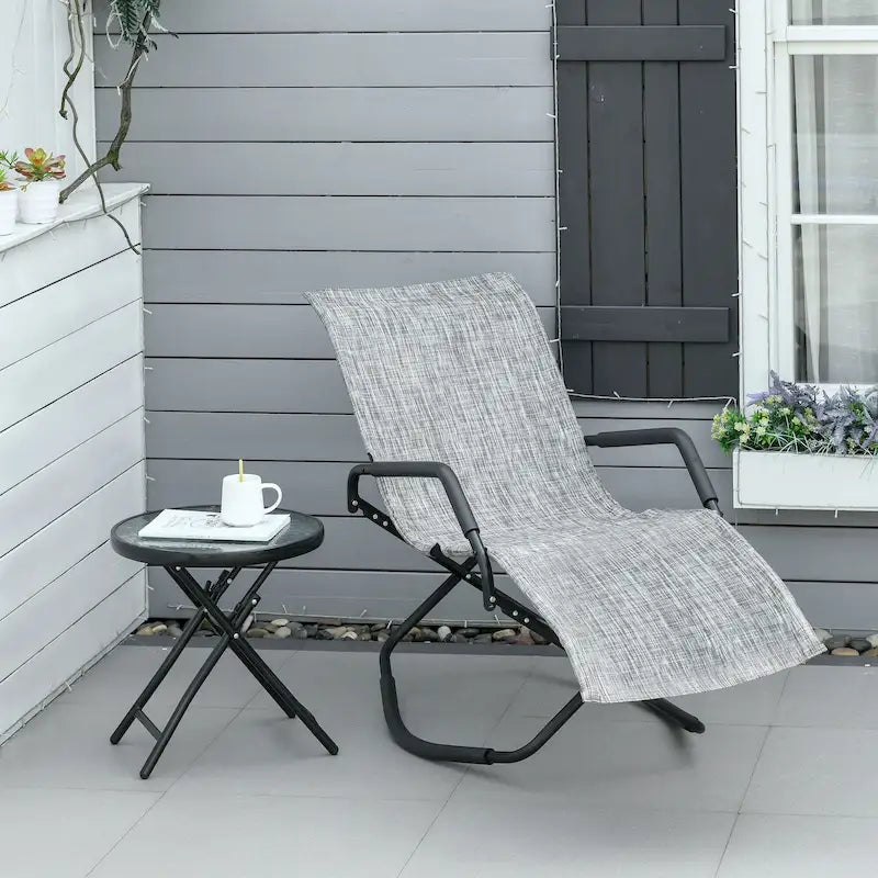 Outsunny Garden Rocking Sun Lounger Outdoor Zero-gravity Folding Reclining Rocker Lounge Chair for Sunbathing