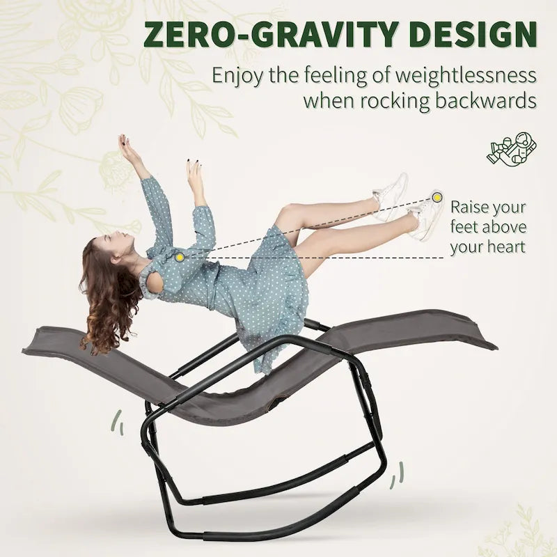 Outsunny Garden Rocking Sun Lounger Outdoor Zero-gravity Folding Reclining Rocker Lounge Chair for Sunbathing