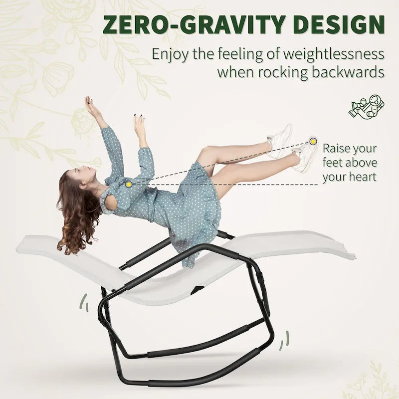 Outsunny Garden Rocking Sun Lounger Outdoor Zero-gravity Folding Reclining Rocker Lounge Chair for Sunbathing