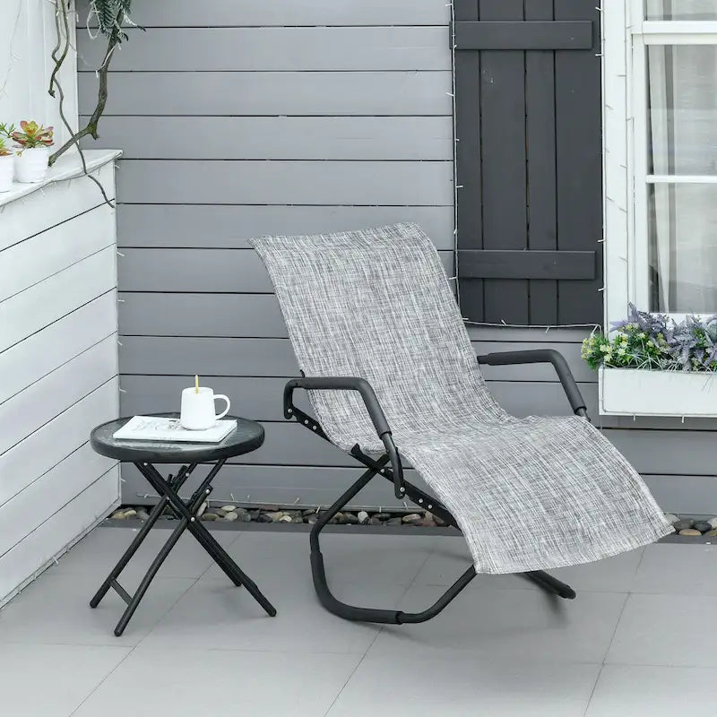 Outsunny Garden Rocking Sun Lounger Outdoor Zero-gravity Folding Reclining Rocker Lounge Chair for Sunbathing