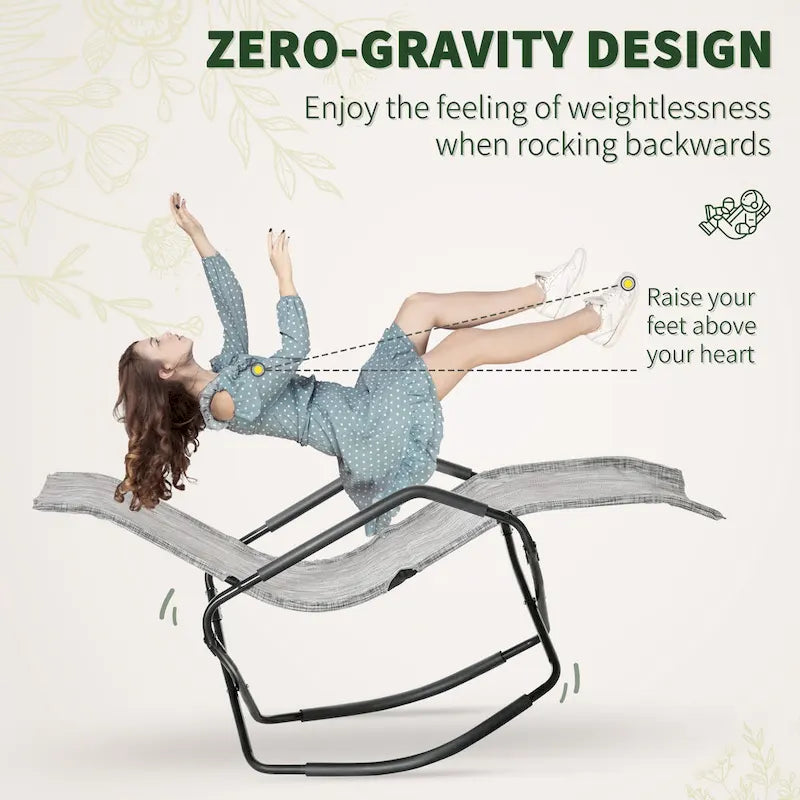 Outsunny Garden Rocking Sun Lounger Outdoor Zero-gravity Folding Reclining Rocker Lounge Chair for Sunbathing