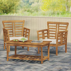 Caydon Acacia Wood Outdoor Club Chair and Coffee Table Set with Cushions by Christopher Knight Home