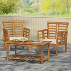 Caydon Acacia Wood Outdoor Club Chair and Coffee Table Set with Cushions by Christopher Knight Home