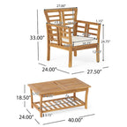 Caydon Acacia Wood Outdoor Club Chair and Coffee Table Set with Cushions by Christopher Knight Home