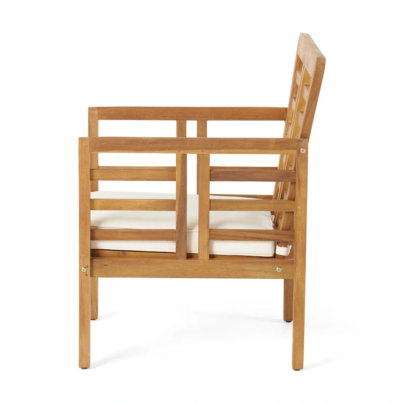 Caydon Acacia Wood Outdoor Club Chair and Coffee Table Set with Cushions by Christopher Knight Home