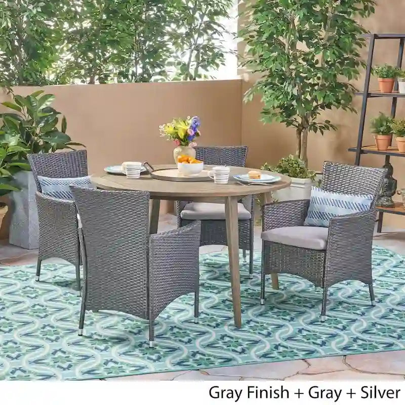 Biella Outdoor 5 Piece Wood and Wicker Dining Set by Christopher Knight Home
