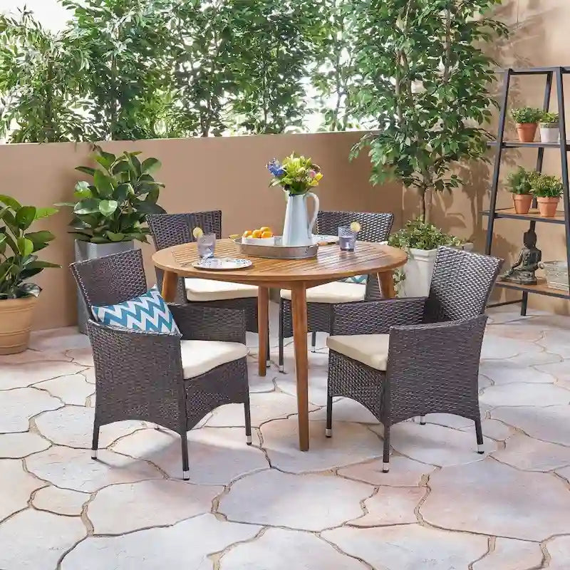 Biella Outdoor 5 Piece Wood and Wicker Dining Set by Christopher Knight Home
