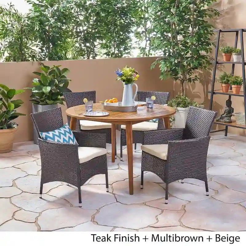 Biella Outdoor 5 Piece Wood and Wicker Dining Set by Christopher Knight Home
