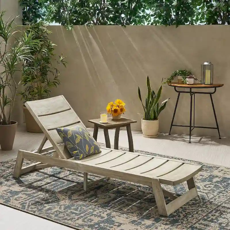 Mahalo Outdoor 2 Piece Acacia Wood Chaise Lounge Set with Side Table by Christopher Knight Home