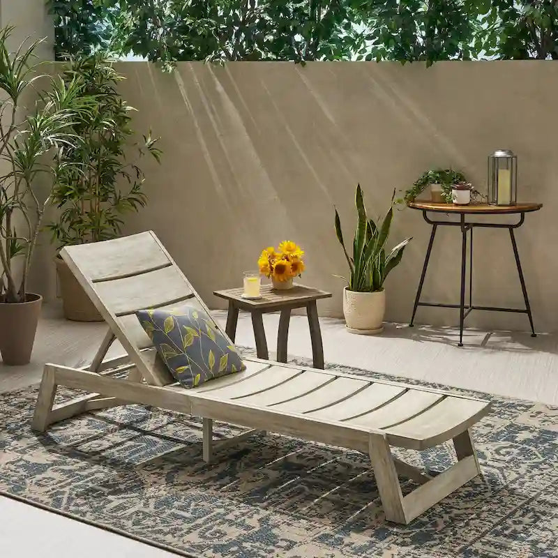 Mahalo Outdoor 2 Piece Acacia Wood Chaise Lounge Set with Side Table by Christopher Knight Home