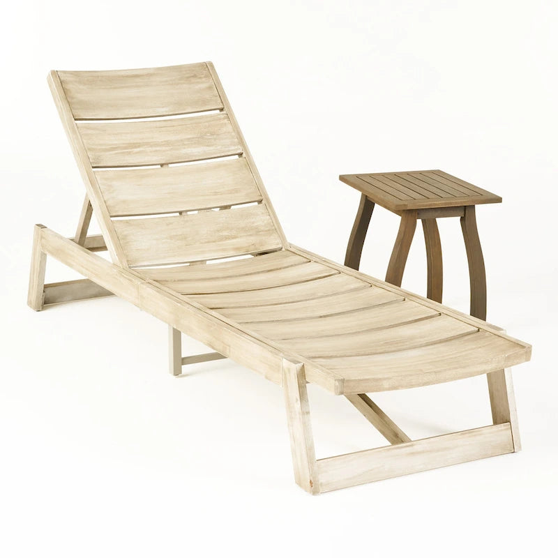 Mahalo Outdoor 2 Piece Acacia Wood Chaise Lounge Set with Side Table by Christopher Knight Home