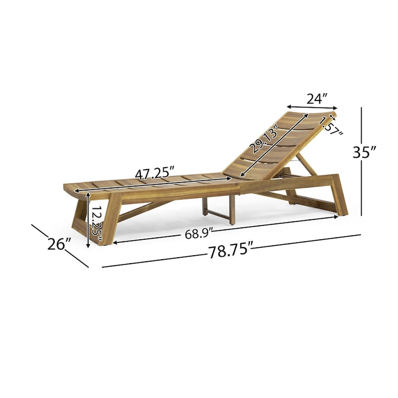 Mahalo Outdoor 2 Piece Acacia Wood Chaise Lounge Set with Side Table by Christopher Knight Home