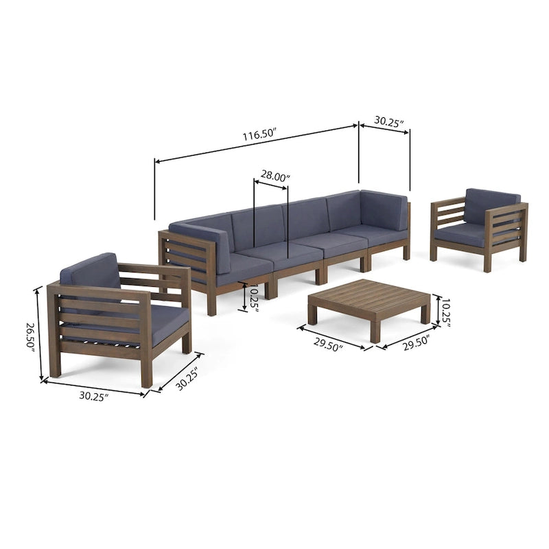 Oana Outdoor 6-seat Acacia Wood Sofa and Club Chair Chat Set by Christopher Knight Home