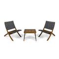 Huntsville Outdoor Foldable 2 Seater Acacia Wood Chat Set with Strapping Belt Accents by Christopher Knight Home