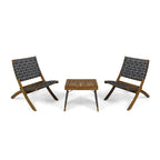 Huntsville Outdoor Foldable 2 Seater Acacia Wood Chat Set with Strapping Belt Accents by Christopher Knight Home