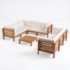 Oana Outdoor 9-Piece Acacia Wood Sectional Sofa Set with Coffee Table by Christopher Knight Home