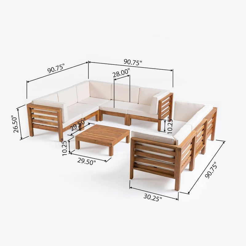 Oana Outdoor 9-Piece Acacia Wood Sectional Sofa Set with Coffee Table by Christopher Knight Home