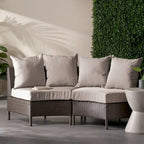 Newton Wicker Outdoor Curved Loveseat Sectional with Cushions by Christopher Knight Home