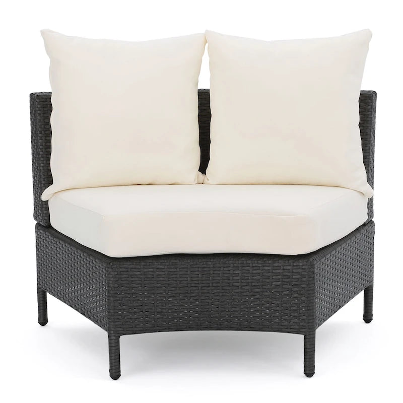 Newton Wicker Outdoor Curved Loveseat Sectional with Cushions by Christopher Knight Home