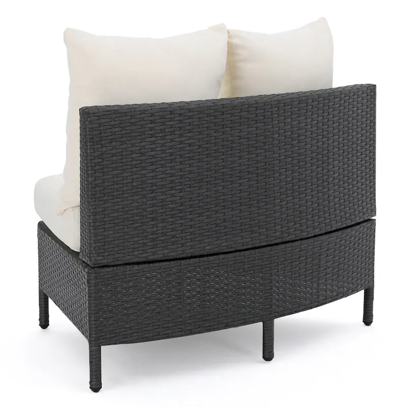 Newton Wicker Outdoor Curved Loveseat Sectional with Cushions by Christopher Knight Home