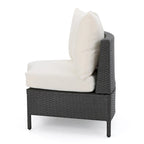 Newton Wicker Outdoor Curved Loveseat Sectional with Cushions by Christopher Knight Home