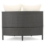 Newton Wicker Outdoor Curved Loveseat Sectional with Cushions by Christopher Knight Home