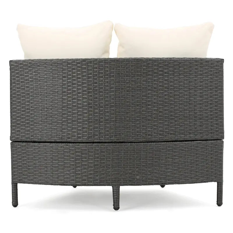 Newton Wicker Outdoor Curved Loveseat Sectional with Cushions by Christopher Knight Home