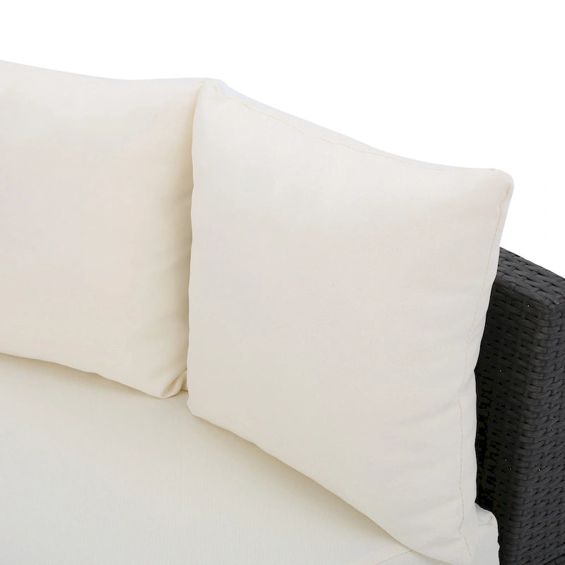 Newton Wicker Outdoor Curved Loveseat Sectional with Cushions by Christopher Knight Home