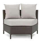 Newton Wicker Outdoor Curved Loveseat Sectional with Cushions by Christopher Knight Home