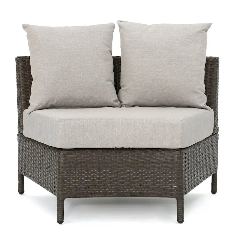 Newton Wicker Outdoor Curved Loveseat Sectional with Cushions by Christopher Knight Home