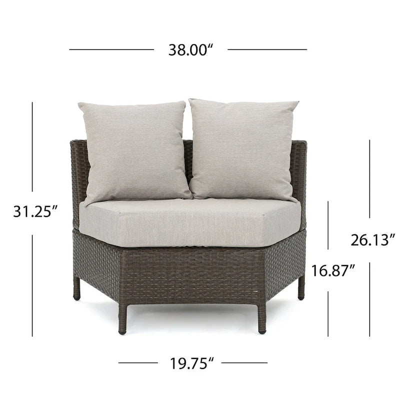 Newton Wicker Outdoor Curved Loveseat Sectional with Cushions by Christopher Knight Home
