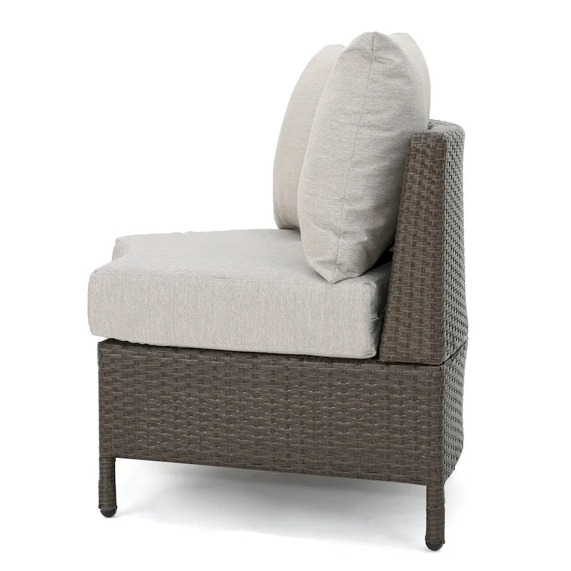 Newton Wicker Outdoor Curved Loveseat Sectional with Cushions by Christopher Knight Home