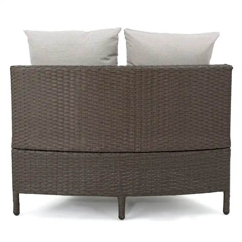 Newton Wicker Outdoor Curved Loveseat Sectional with Cushions by Christopher Knight Home