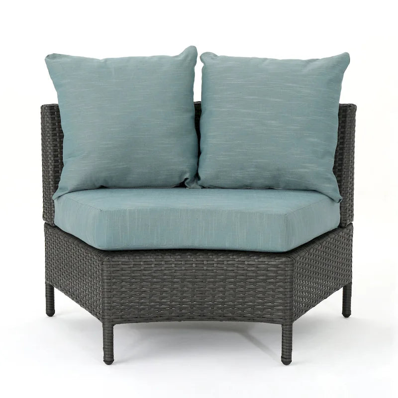 Newton Wicker Outdoor Curved Loveseat Sectional with Cushions by Christopher Knight Home