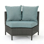 Newton Wicker Outdoor Curved Loveseat Sectional with Cushions by Christopher Knight Home