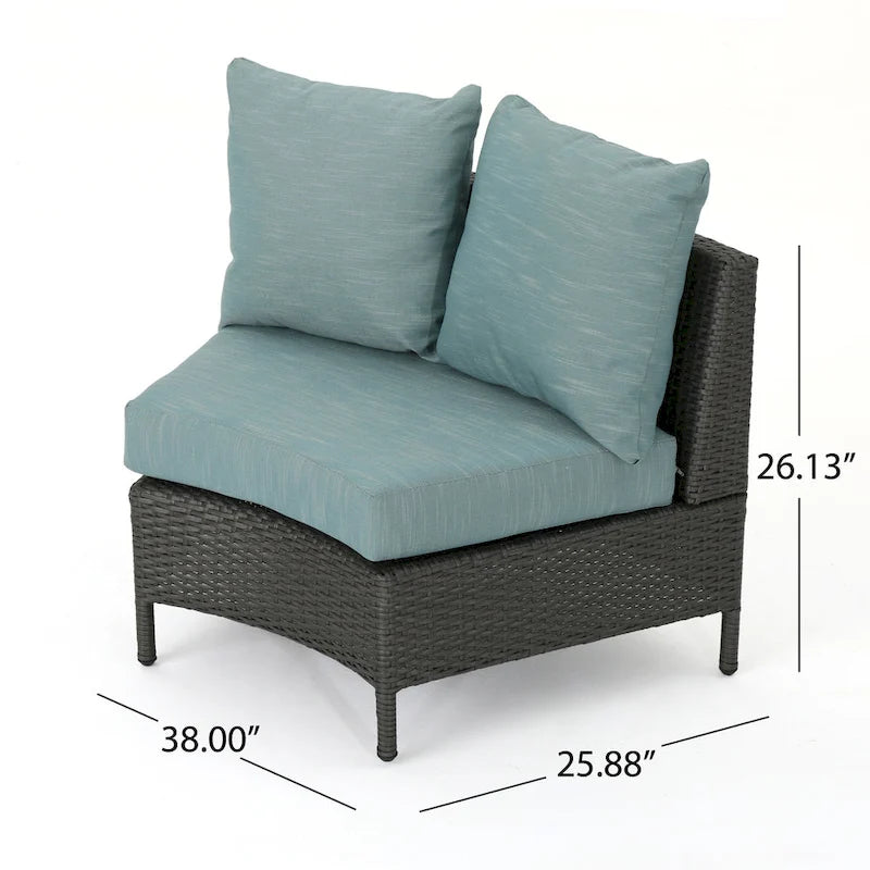 Newton Wicker Outdoor Curved Loveseat Sectional with Cushions by Christopher Knight Home