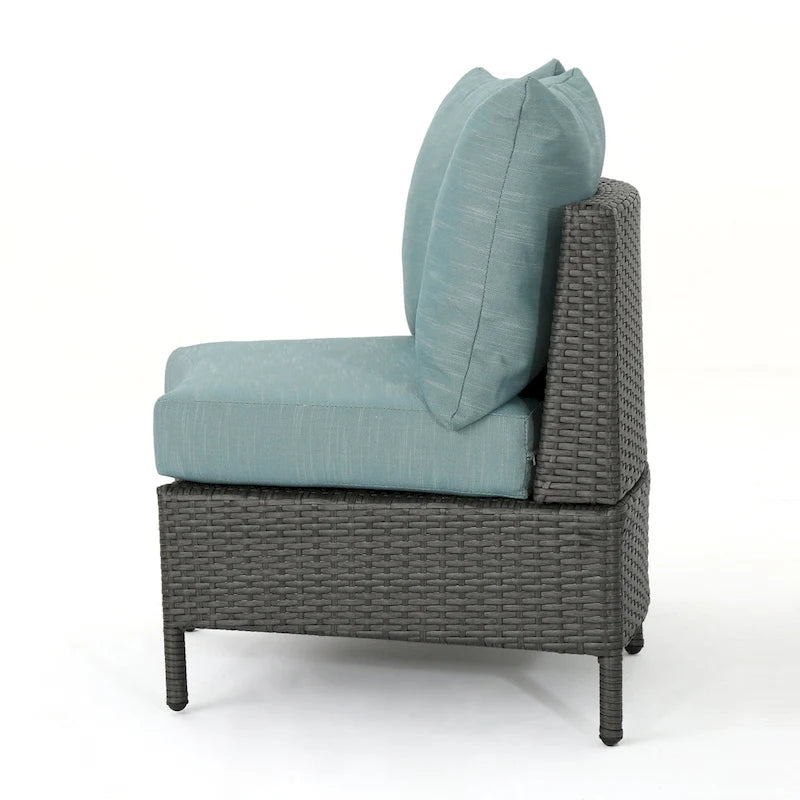 Newton Wicker Outdoor Curved Loveseat Sectional with Cushions by Christopher Knight Home