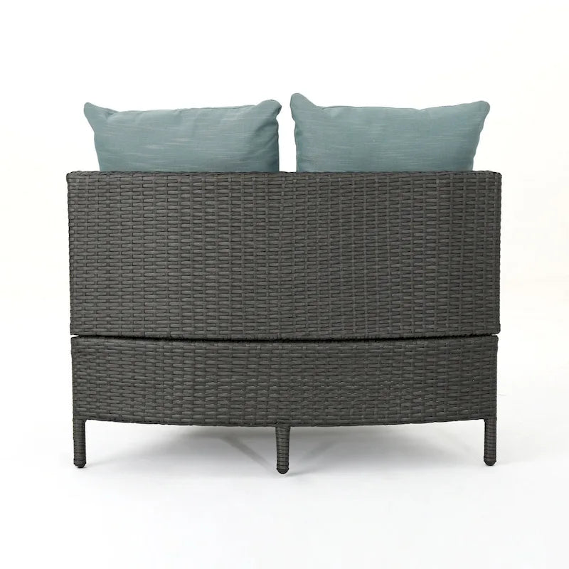 Newton Wicker Outdoor Curved Loveseat Sectional with Cushions by Christopher Knight Home