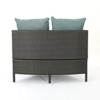Newton Wicker Outdoor Curved Loveseat Sectional with Cushions by Christopher Knight Home