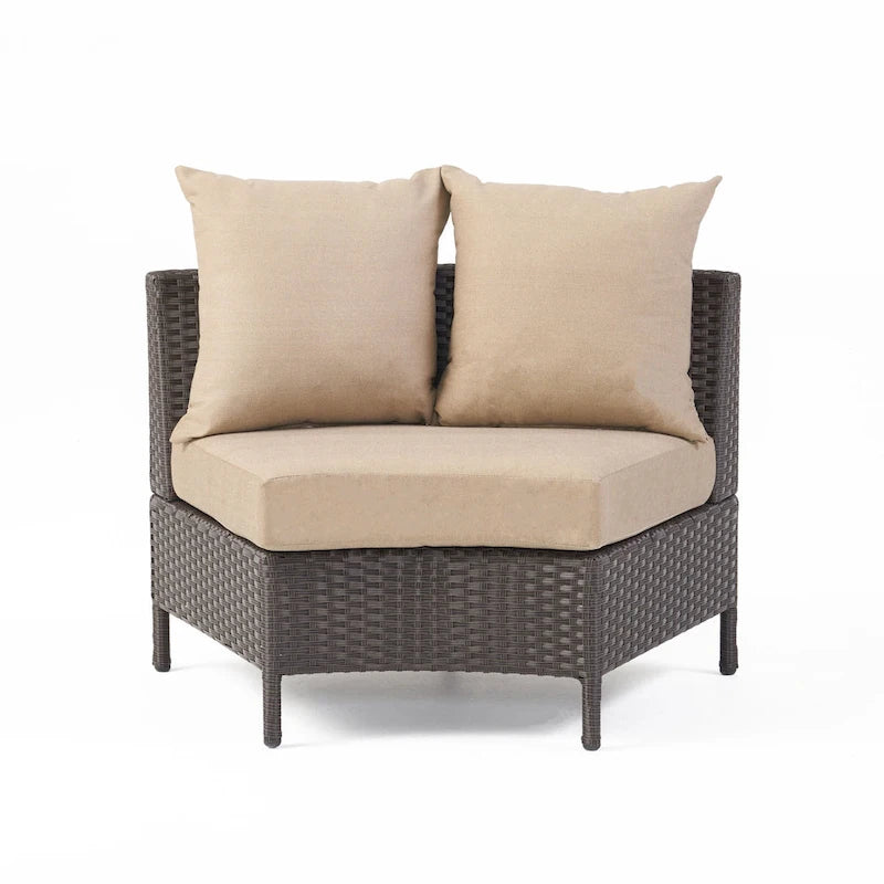 Newton Wicker Outdoor Curved Loveseat Sectional with Cushions by Christopher Knight Home